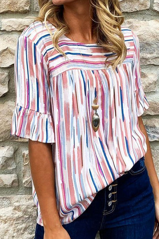 Abstract Stripe Short Sleeve Blouse