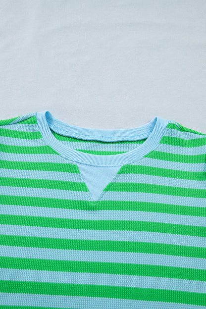 Stripe Puff Sleeve T-Shirt & Drawstring Shorts Set