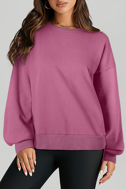 Solid Ribbed Trim Pullover Sweatshirt