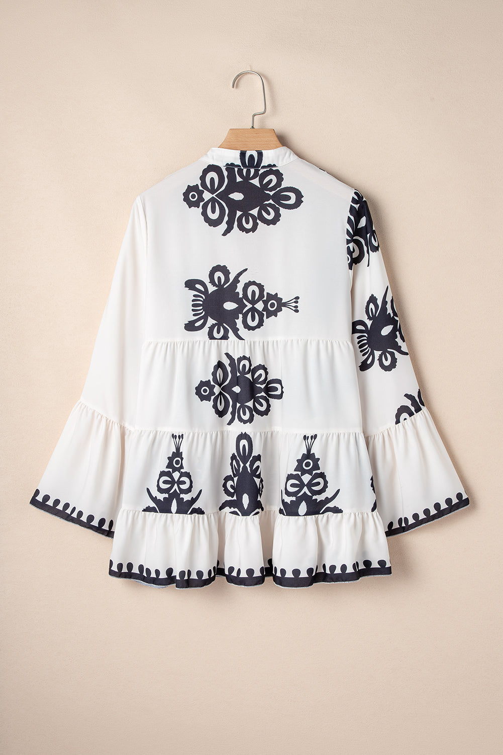 Abstract Bell Sleeve Buttoned Blouse