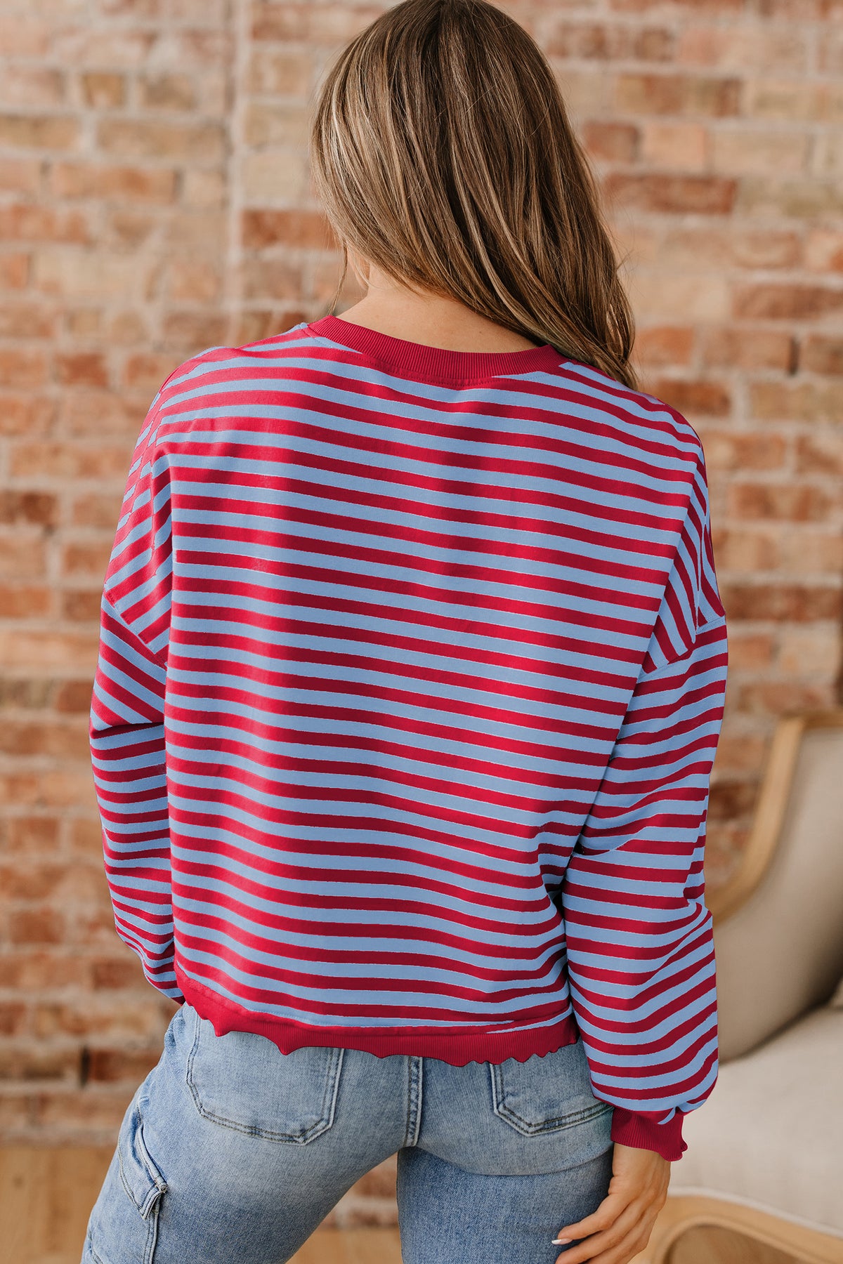 Stripe Reverse Seam Contrast Trim Sweatshirt
