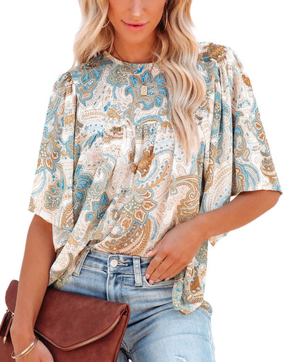 Paisley Short Bell Sleeve Blouse