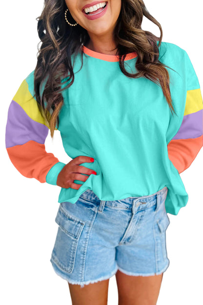 Colorblock Patchwork Long Sleeve Top