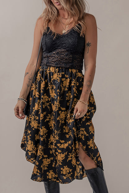 Floral Ruffle Elastic Waist Skirt