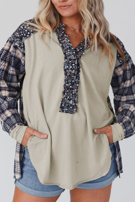 Floral Plaid Patchwork Top Plus Size