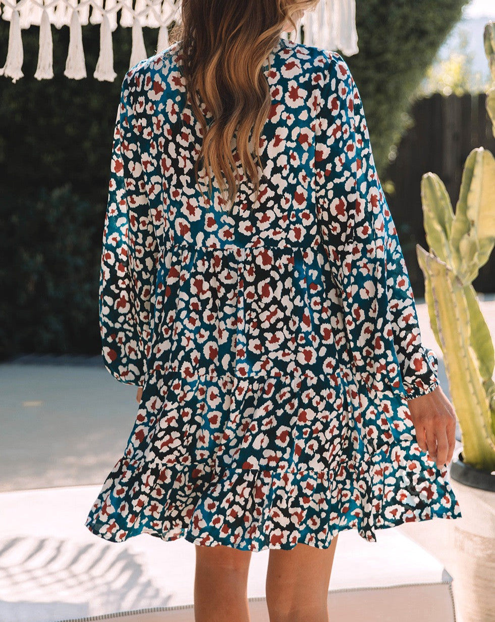 Leopard Ruffle Tiered Shirt Dress