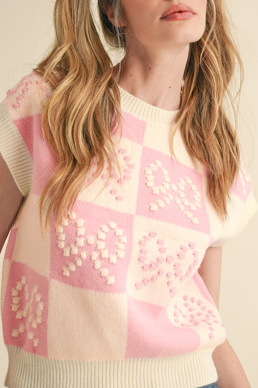 Bow Checker Sweater Top