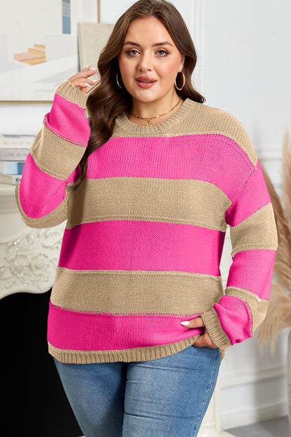 Plus Size Stripe Colorblock Drop Shoulder Sweater