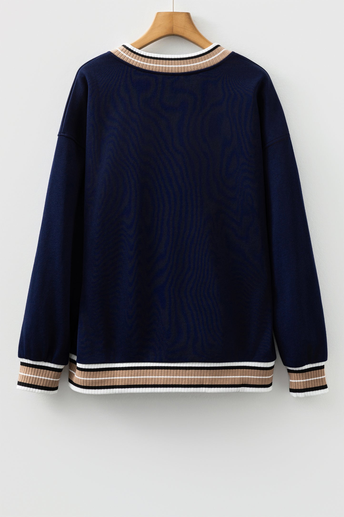 Varsity Contrast Stripe Trim V-Neck Sweatshirt