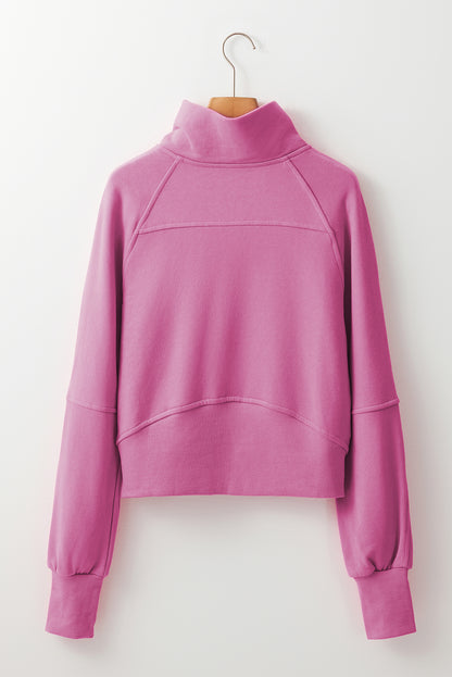 Solid Fleece-Lined Half-Zip Up Collar Sweatshirt