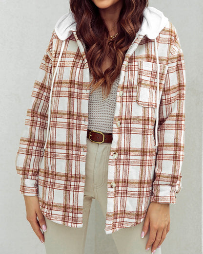 Plaid Sherpa Lined Hooded Jacket