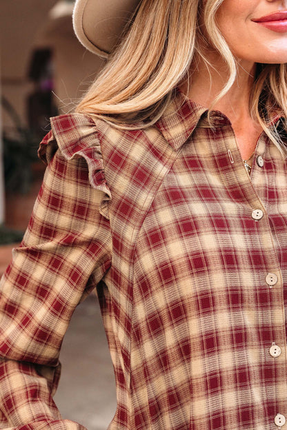 Plaid Patchwork Ruffle Hem Long Sleeve Mini Dress