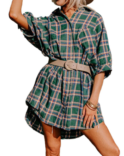 Plaid Oversize Buttoned Tunic Shirt