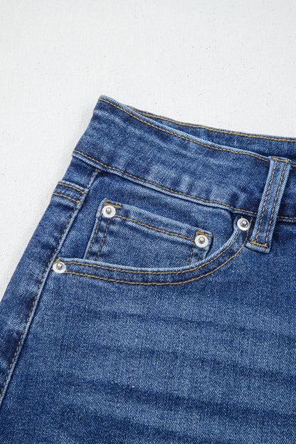 Denim Asymmetrical Distressed Midi Skirt
