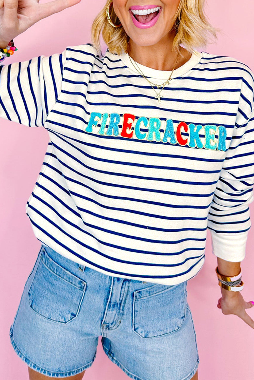 Stripe Firecracker Embroidered Sweatshirt