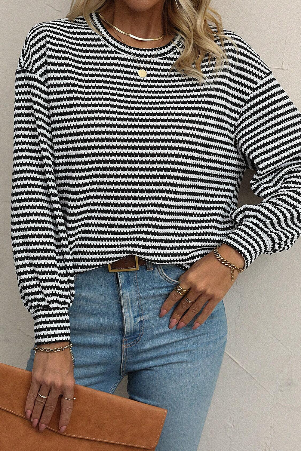 Stripe Round Neck Long Sleeve Top