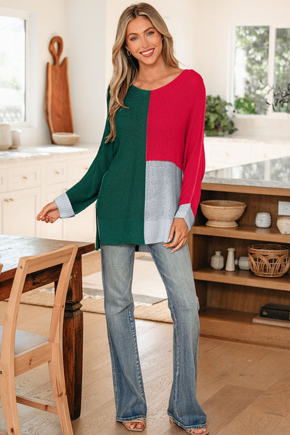 Colorblock Knit V-Neck Sweater