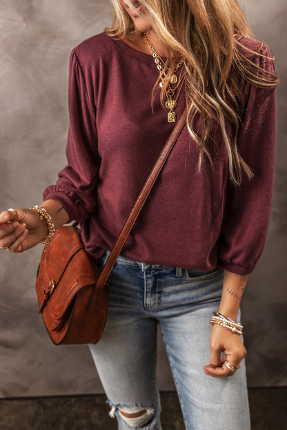 3/4 Puff Sleeve Round Neck Top