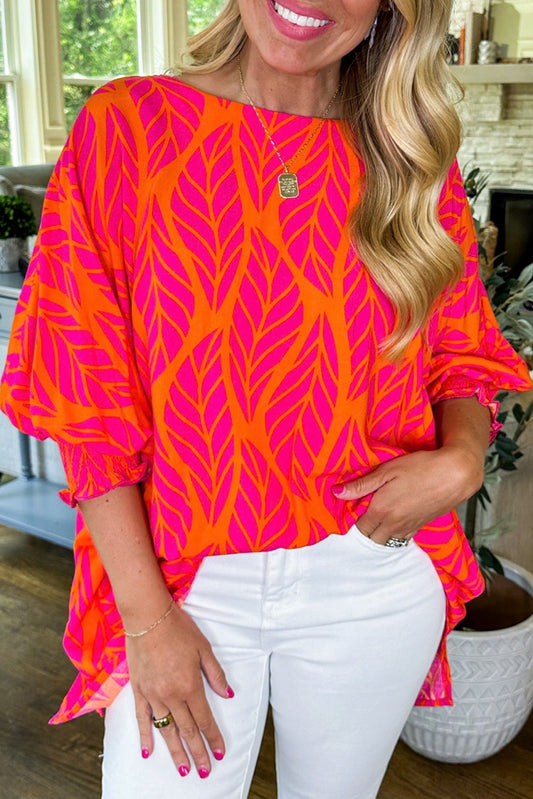 Tropical Smocked Puff Sleeve Blouse