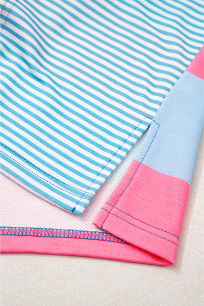 Plus Size Stripe Colorblock Patchwork Half-Zip Top