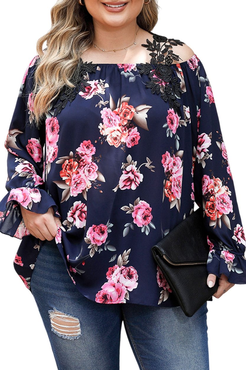 Plus Size Floral Cold Shoulder Blouse