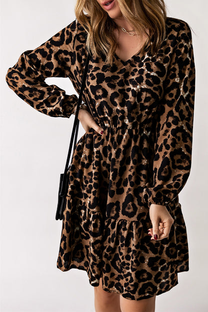 Leopard Ruffle Long Sleeve Dress