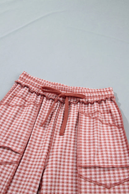 Gingham Exposed Seam Drawstring Elastic Waist Pants