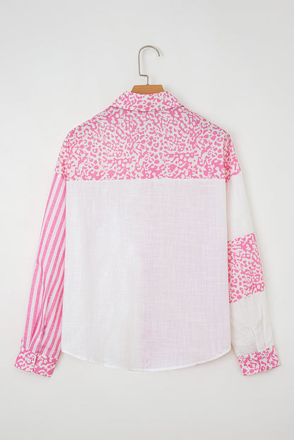Leopard Stripe Pocketed Long Sleeve Shirt
