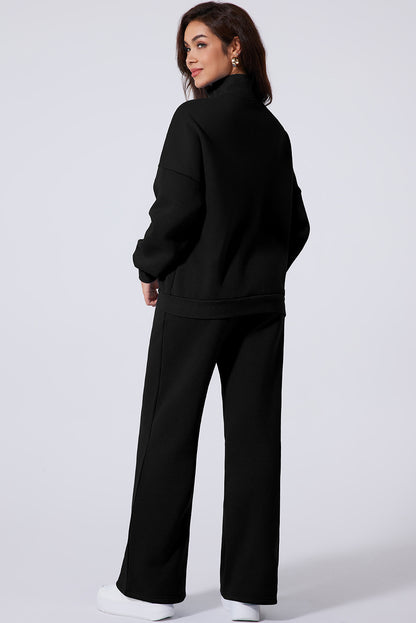 Solid Zip-Up Jacket and Drawstring Pants Set