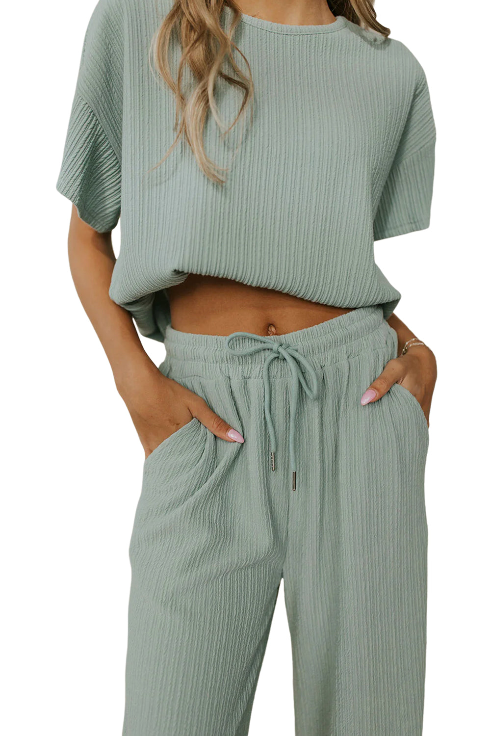 Crinkle Tee and Pants Lounge Set