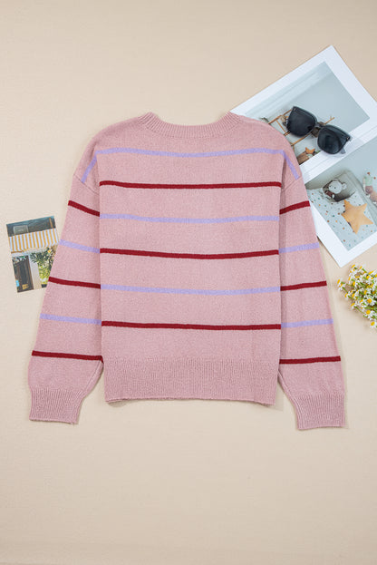 Stripe Ribbed Trim Drop Shoulder Sweater