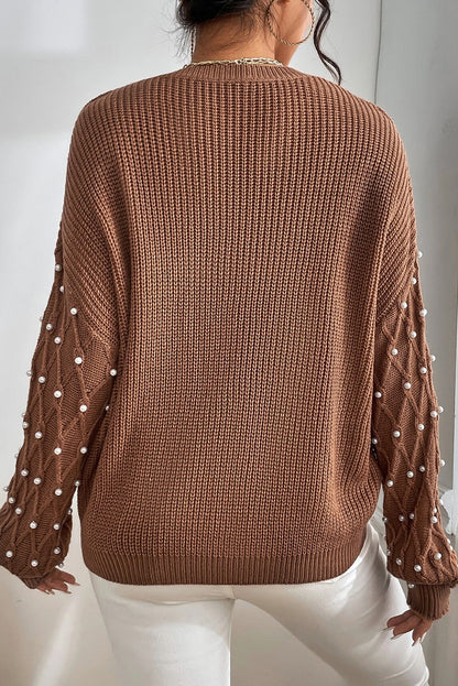 Pearl Beaded Round Neck Sweater