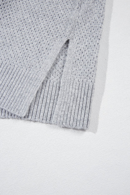 Solid Eyelet V-Neck Drop Shoulder Sweater