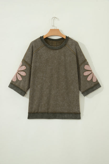 Floral Patchwork Mineral Wash Exposed Seam Top