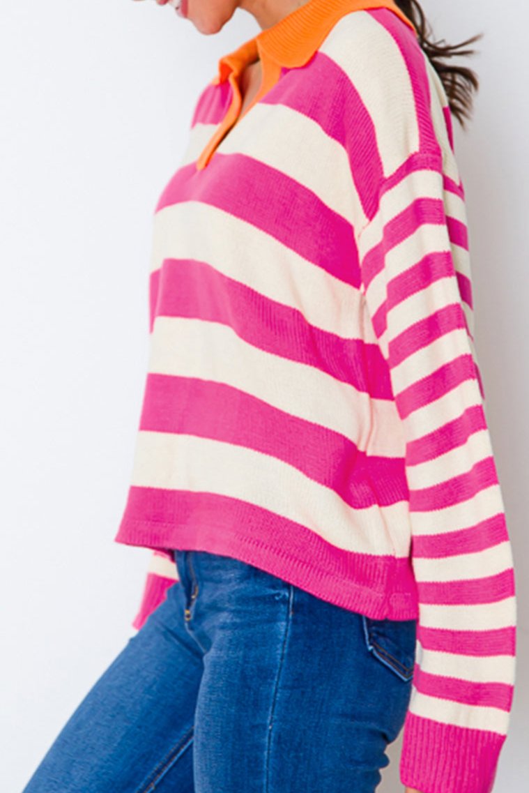 Stripe Colorblock V-Neck Sweater