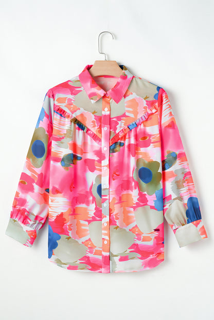 Abstract Ruffle Puff Sleeve Shirt