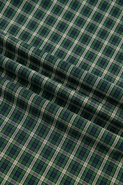 Plaid Shirred High Waist Square Neck Ruffle Hem Dress