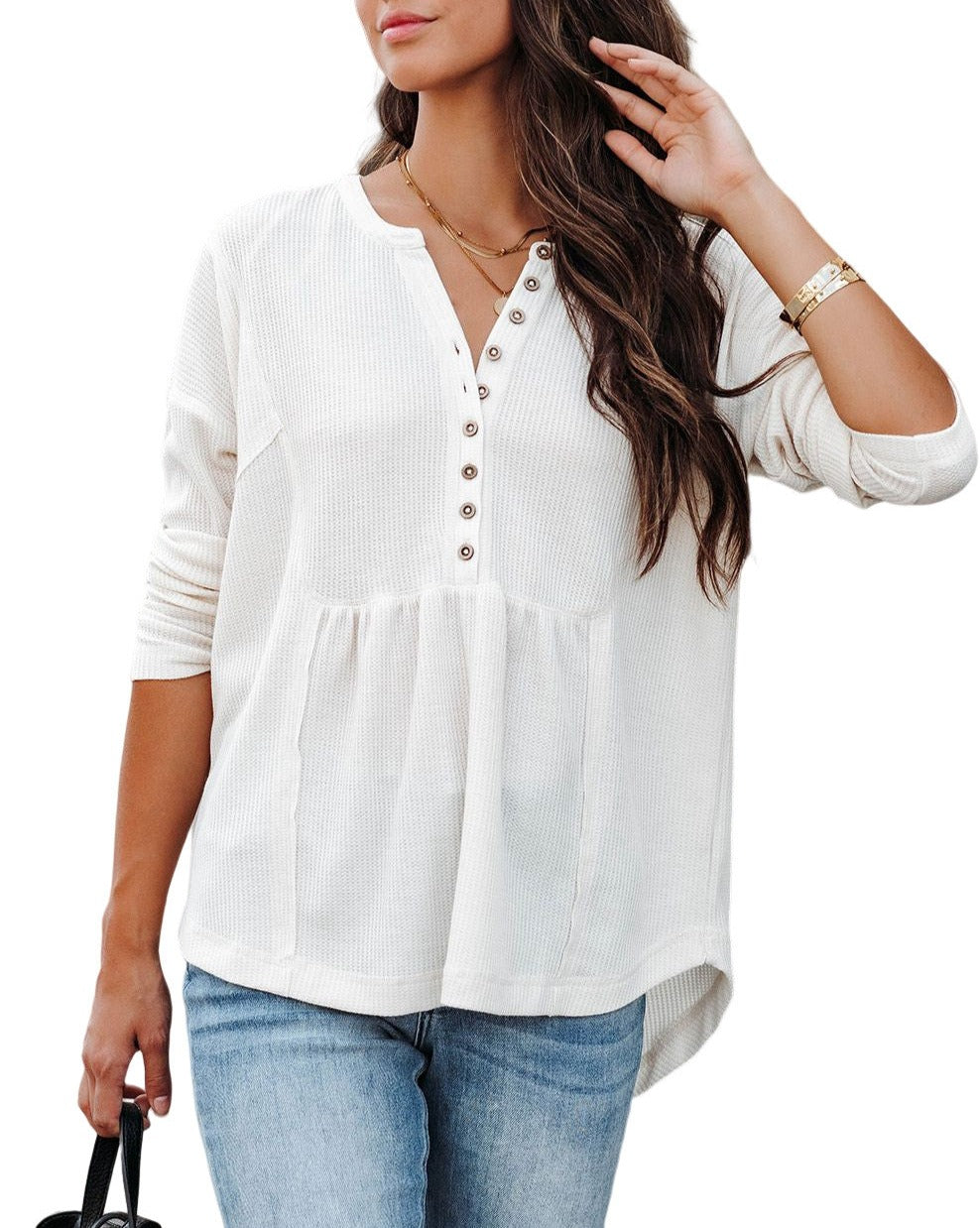 Waffle Long Sleeve Henley Top