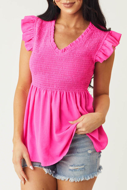 Ruffle Sleeve Smocked Peplum Top