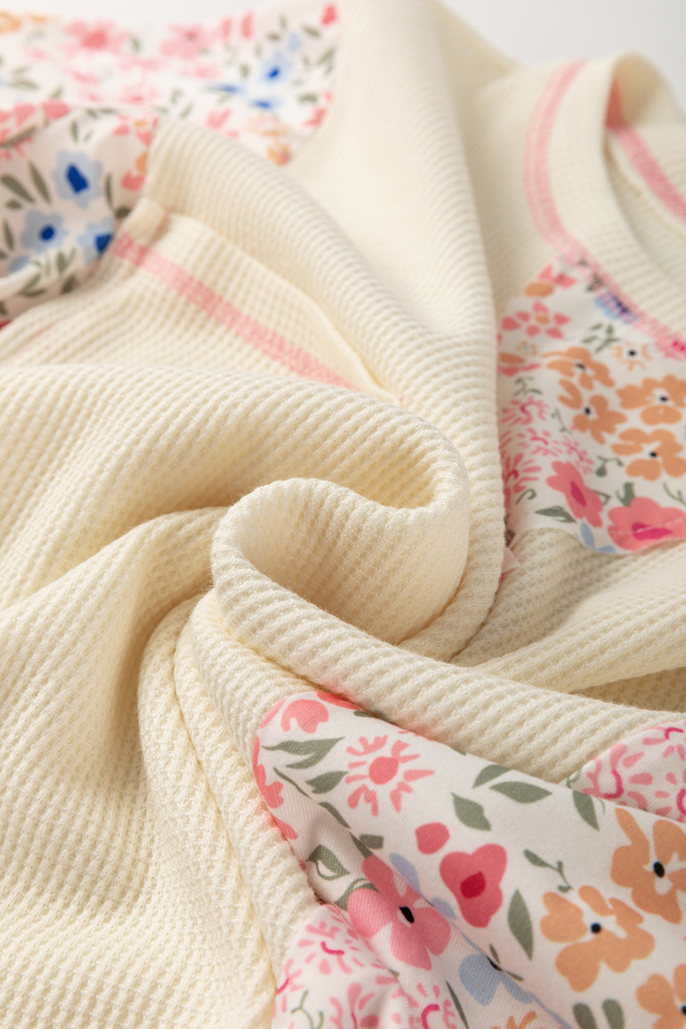 Floral Patchwork Chest Pocket Wide Sleeve T-Shirt