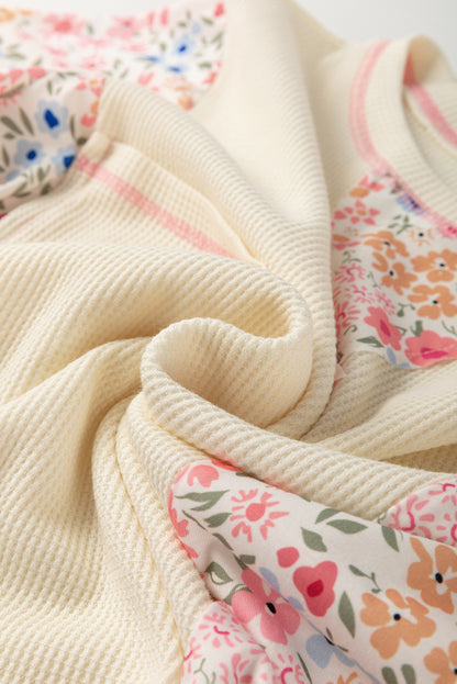 Floral Patchwork Chest Pocket Wide Sleeve T-Shirt