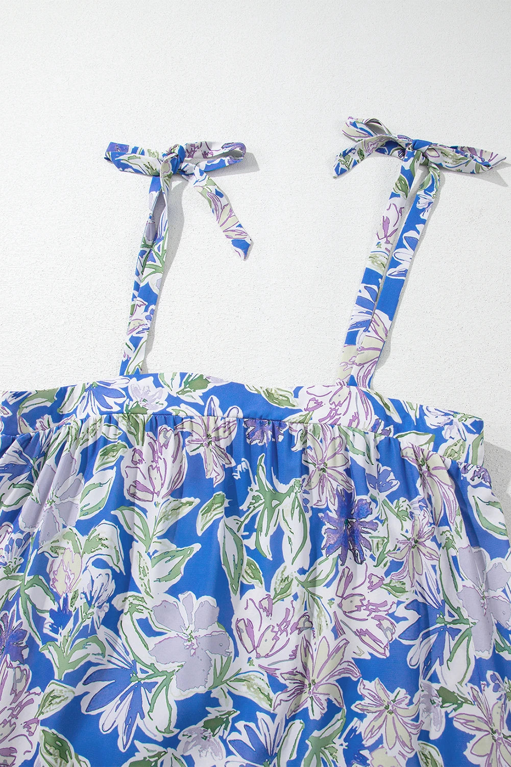 Floral Self-Tie Straps Ruffle Flowy Maxi Dress