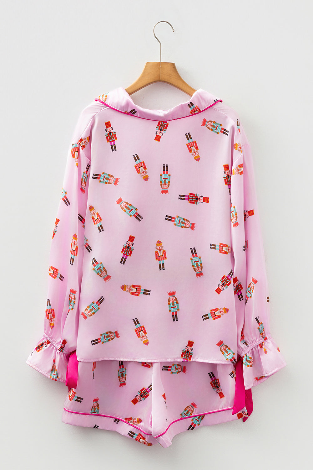 Christmas Nutcracker Bow Contrast Trim Pajama Set