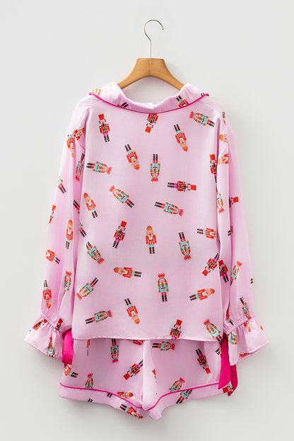 Christmas Nutcracker Bow Contrast Trim Pajama Set