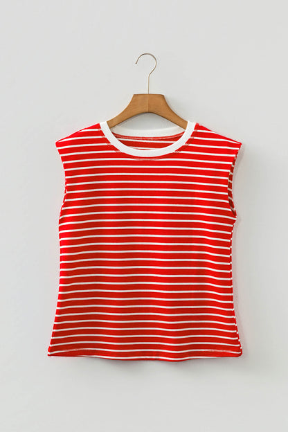 Stripe Ribbed Trim Round Neck Tank Top