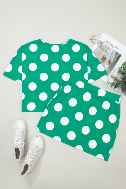 Polka Dot Cropped Tee & Bodycon Skort Set
