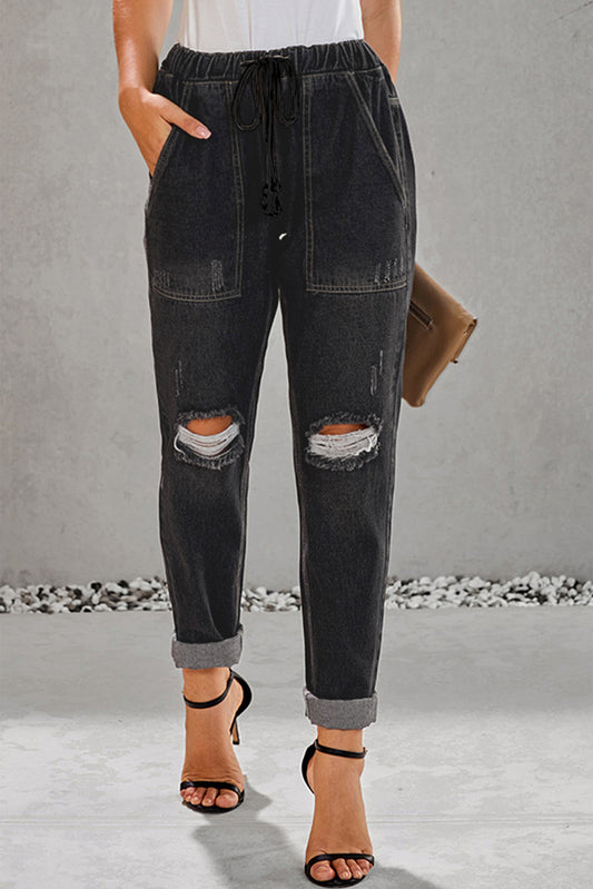 Denim Distressed Pocketed Jogger