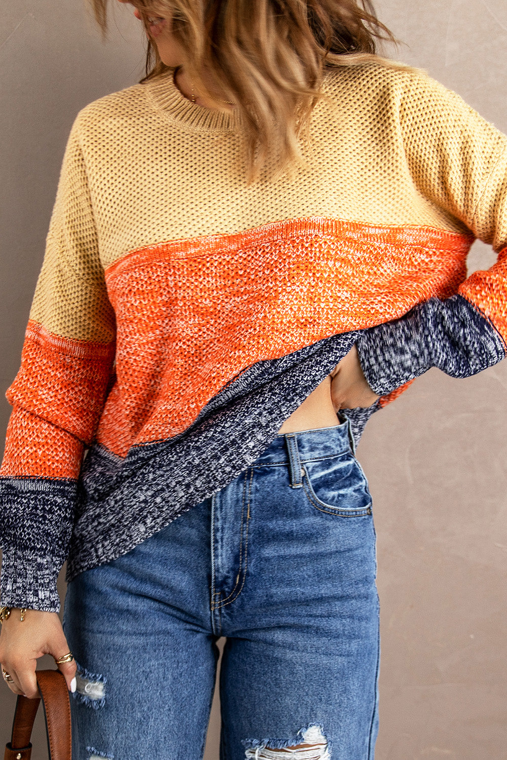 Colorblock Textured Pullover Sweater