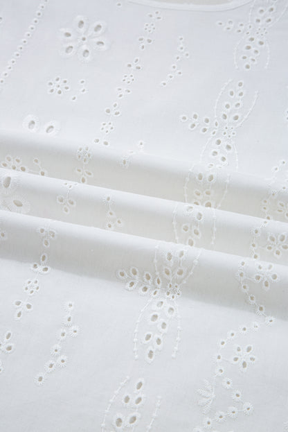 Solid Eyelet Embroidered Long Sleeve Blouse