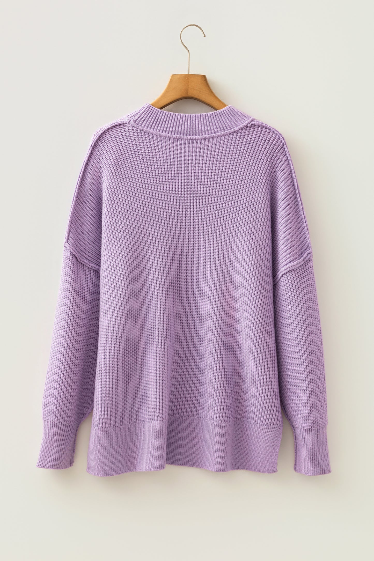 Exposed Hem Drop Shoulder Ribbed Knit Sweater
